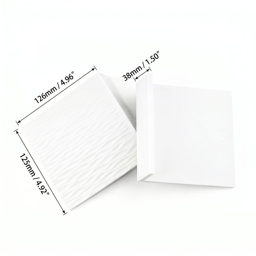 Sizing illustration detailing the corner grip footprint for the compact chalk white minimalist tamping mat.