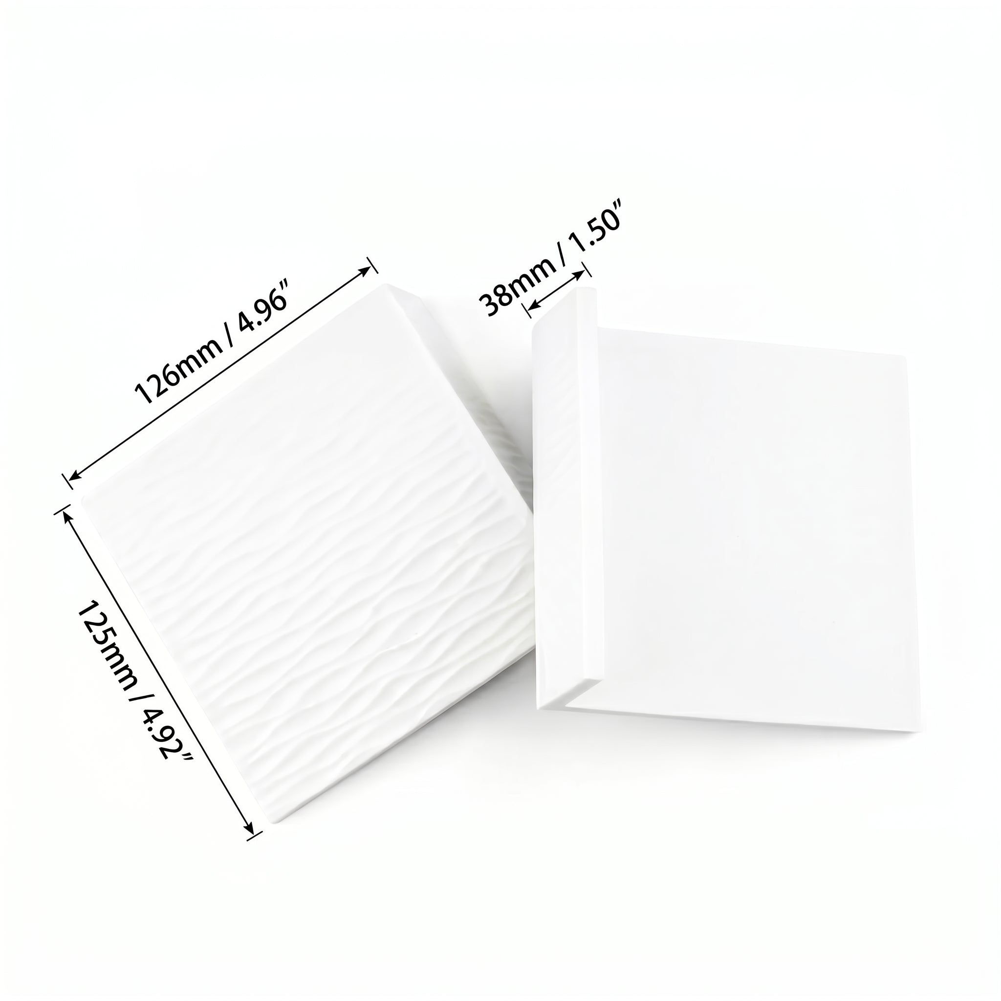 Sizing illustration detailing the corner grip footprint for the compact chalk white minimalist tamping mat.