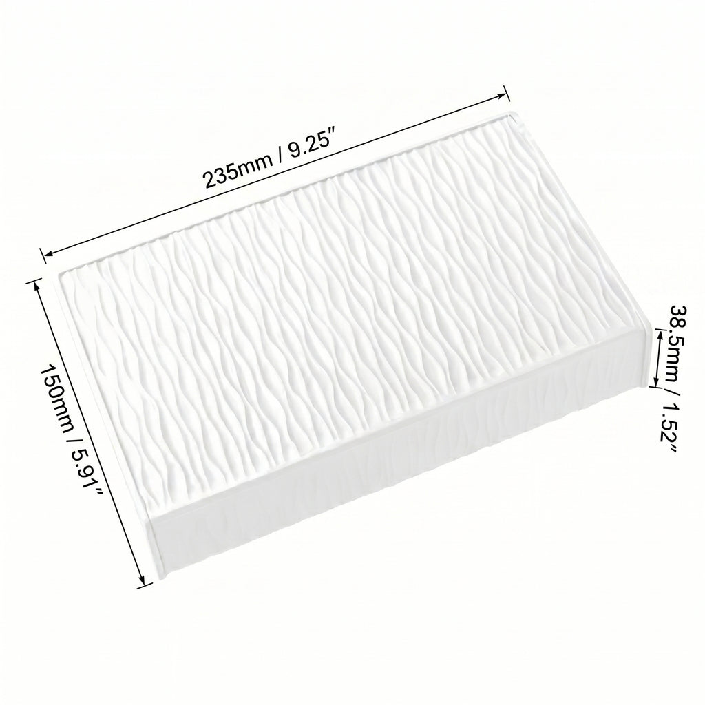 Dimension schematic for the extended chalk white silicone bar pad, showcasing total length and surface wave pattern layout.