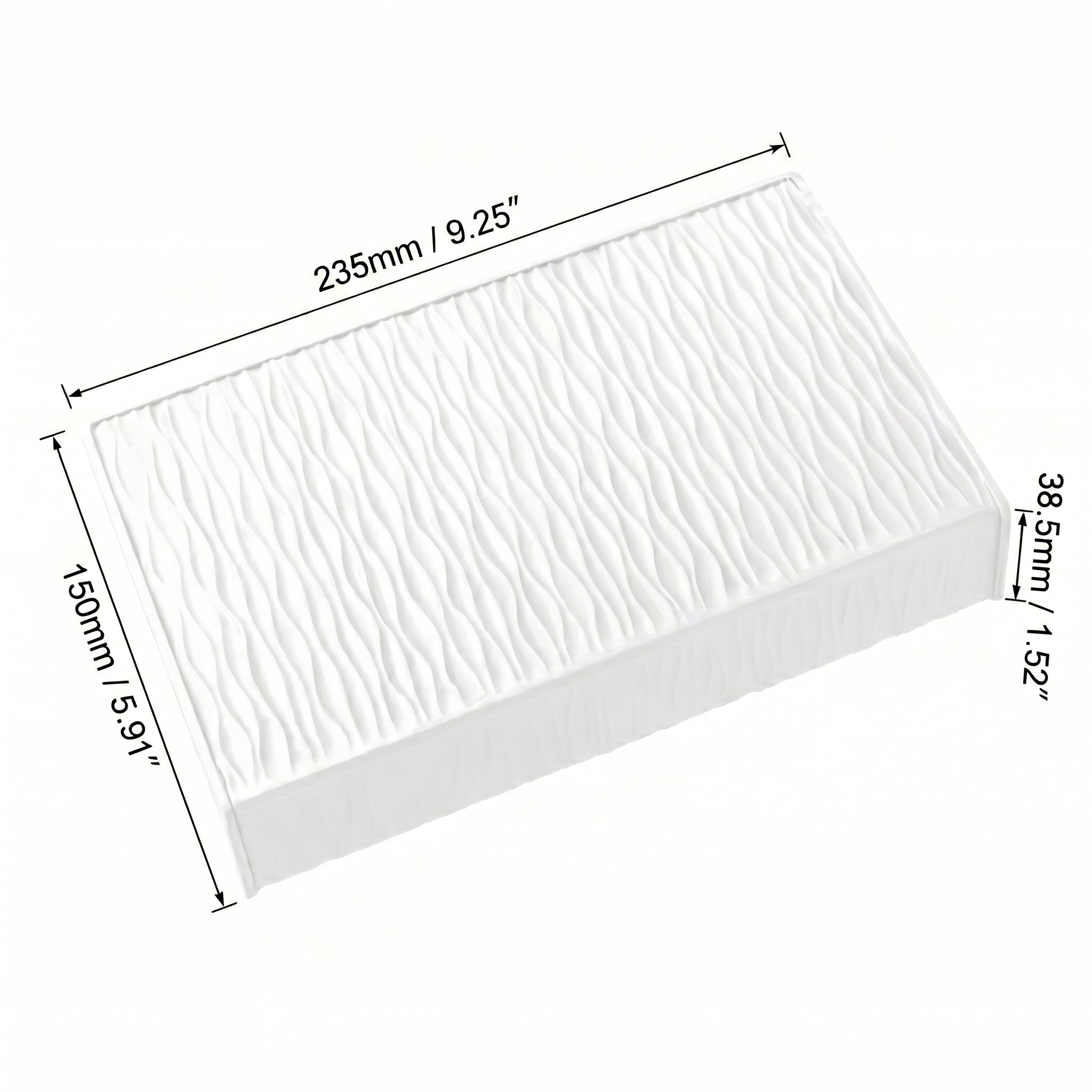 Dimension schematic for the extended chalk white silicone bar pad, showcasing total length and surface wave pattern layout.