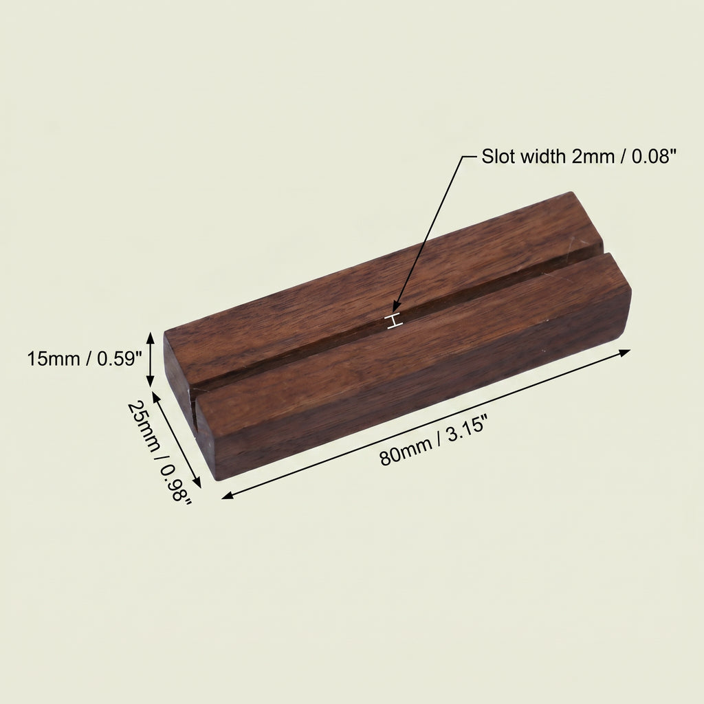 Technical isometric sizing schematic documenting the 80mm length, 25mm width, 15mm height, and 2mm angled channel path for the Horizontal Registry variant of the walnut block.